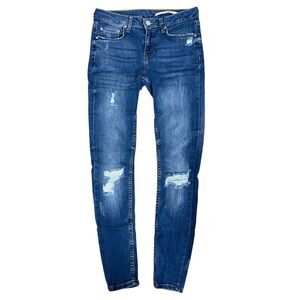 Zara Woman Slim Fit Distressed Jeans Womens US 4 EU 36 Medium Wash Denim